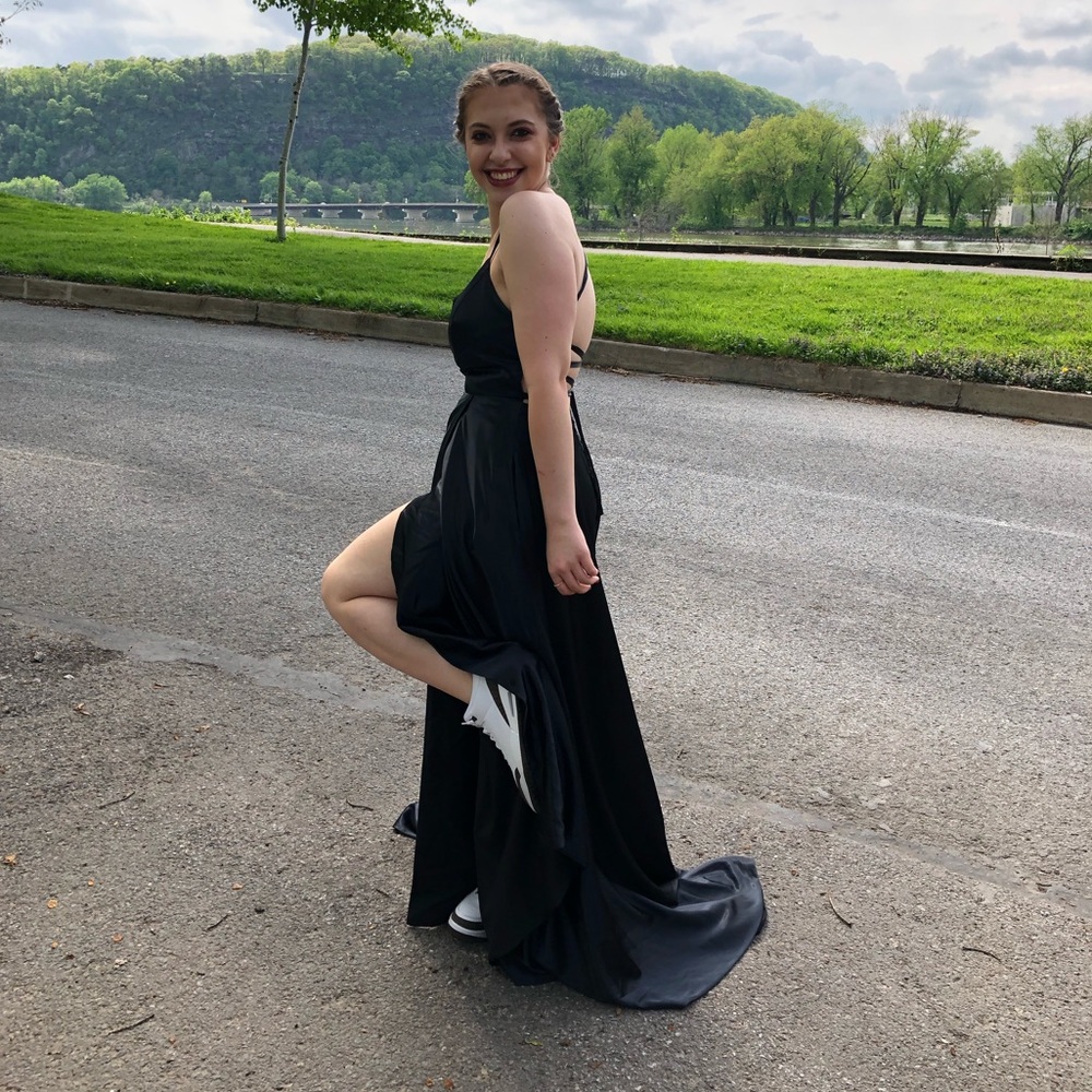 Black satin prom dress!